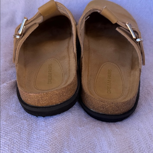 Women’s 8 Dream Pairs Apricot Tan Slip-On Mule Clog Gold Buckle Faux Suede - Picture 6 of 10